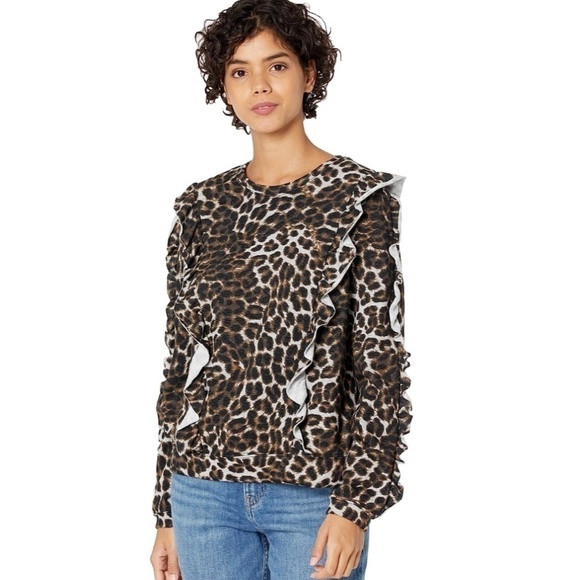 1. State Leopard Long Sleeve Ruffle Sweatshirt - Picture 1 of 10